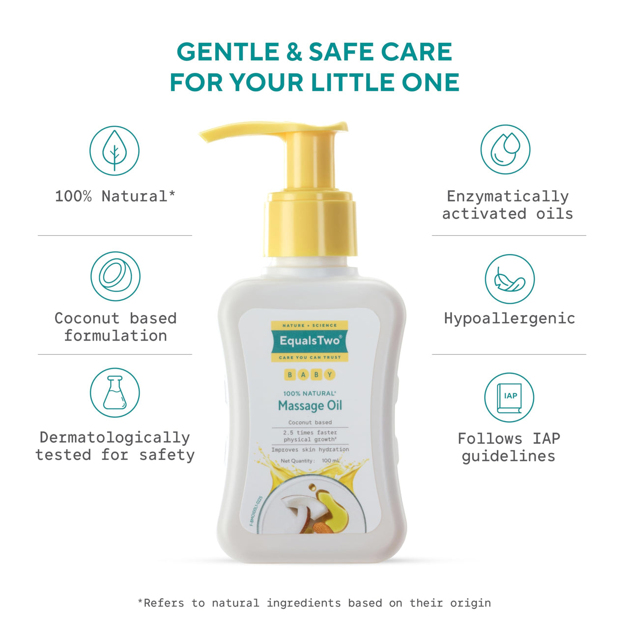 EQUALSTWO Nourishing Baby Massage Oil, 100ml, 100% Natural Non-Greasy Moisturizing Baby Oil for New Born, Strengthen Muscles & Bones, All Skin Types, Hypoallergenic, Dermatologically Tested(Pack 2)