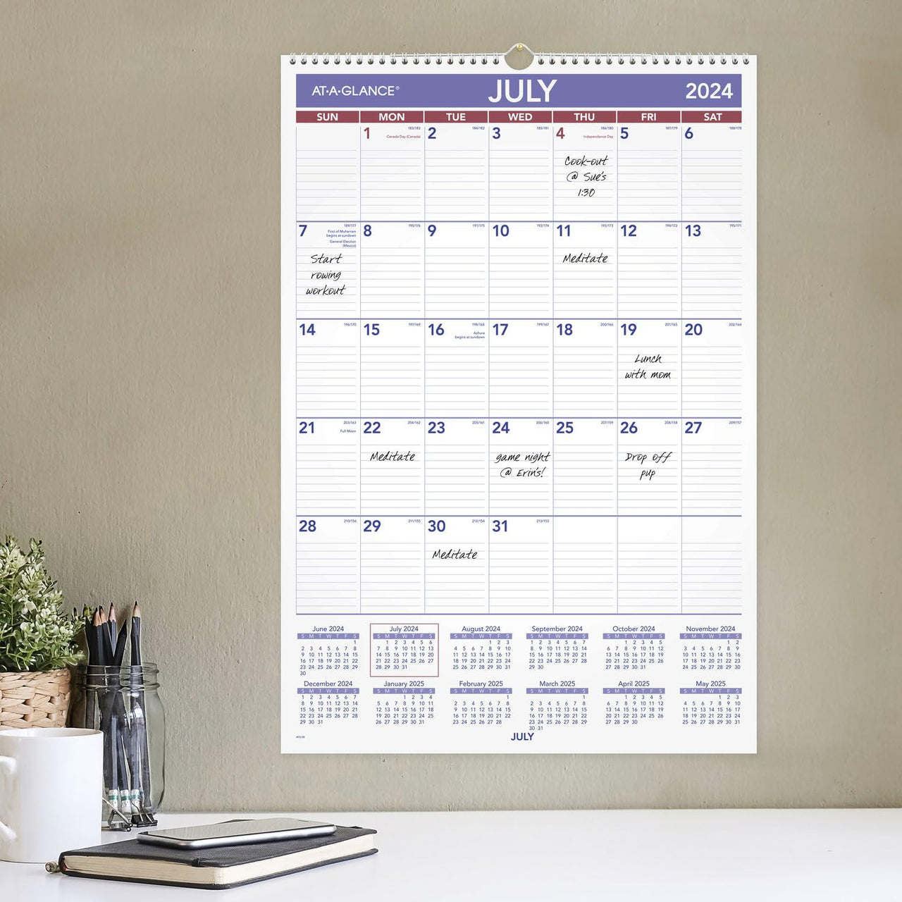 AT-A-GLANCE Wall Calendar 2024-2025 Academic, Monthly, 15-1/2" x 22-3/4", Large, Ruled Daily Blocks (AY328) 2024-2025 New Edition