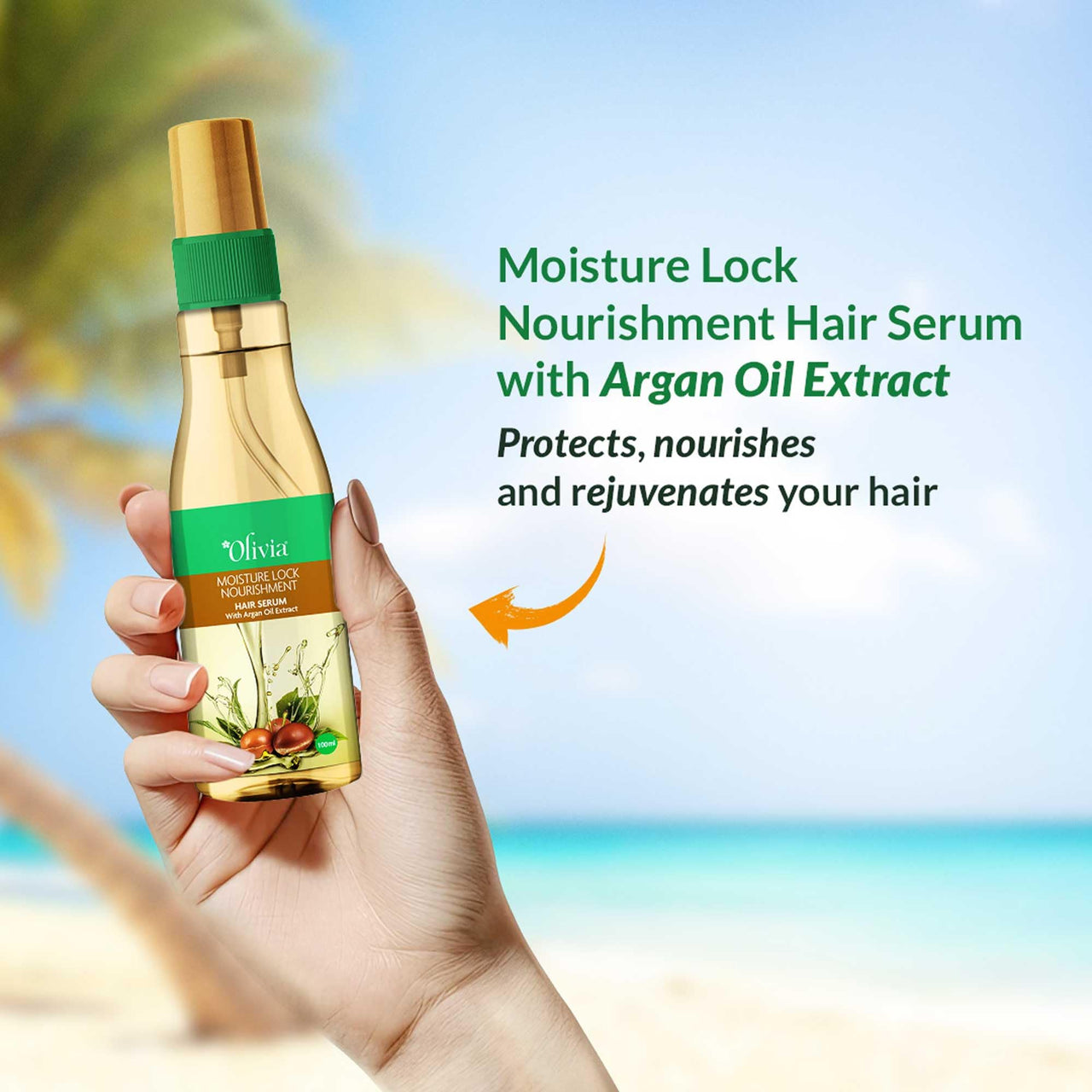 Olivia Moisture Lock Nourishment Hair Serum With Argan Oil Extract Smooth, For Smooth, Frizz-Free, Shiny & Tangle Free Hair - 100Ml