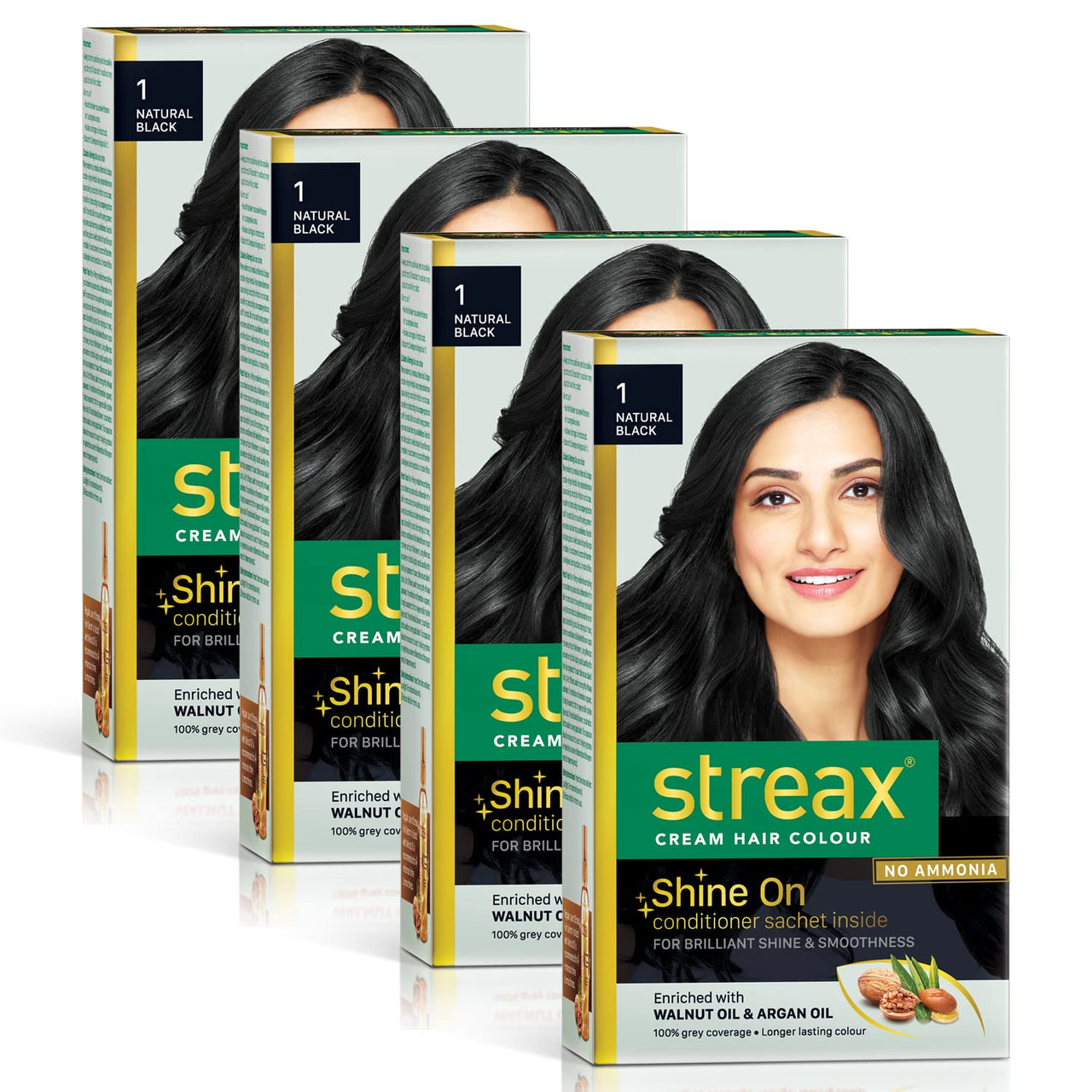 Streax Cream Hair Color for Unisex, 120ml - 1 Natural Black (Pack of 4)