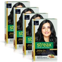 Streax Cream Hair Color for Unisex, 120ml - 1 Natural Black (Pack of 4)