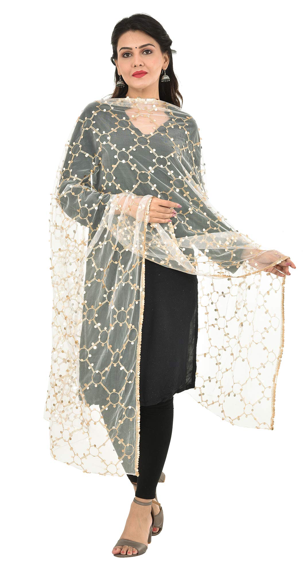 YOUTHQUAKE Heavy Embellished Plastic Mirror Net Dupatta for Womens & Girls