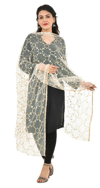 YOUTHQUAKE Heavy Embellished Plastic Mirror Net Dupatta for Womens & Girls