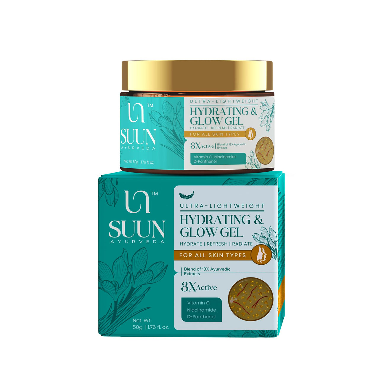 Suun Ayurveda 2% Vitamin C Brightening Moisturizer Cream with 5% Niacinamide,Rice Water with Hyaluronic Acid | Oil-Free, Lightweight Gel Cream for Glowing Skin | For All Skin Types, Men & Women | 50g
