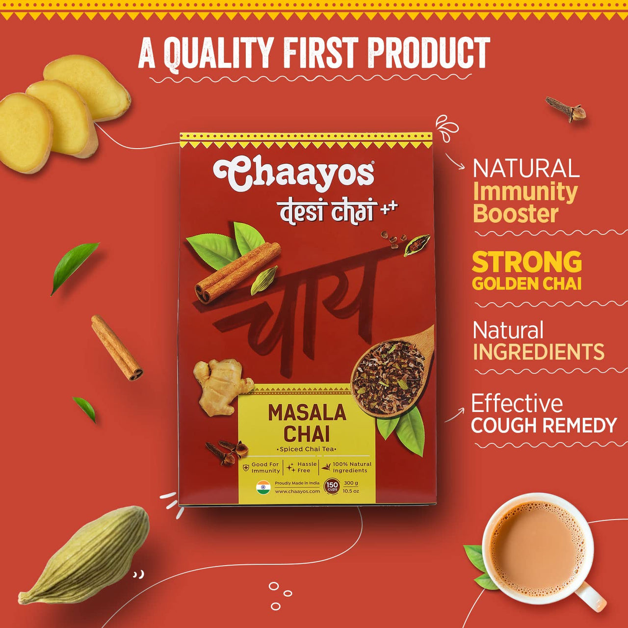 Chaayos Masala Tea - Premium Chai Patti with 100% Natural Spices - 300g [150 Cups] | Masala Chai Patti | Chai Masala | Assam Tea