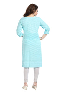 QUEEN SHIELD Women's  Knee Length Rayon Chikan-Kari KurtaKurti (QS_6631)