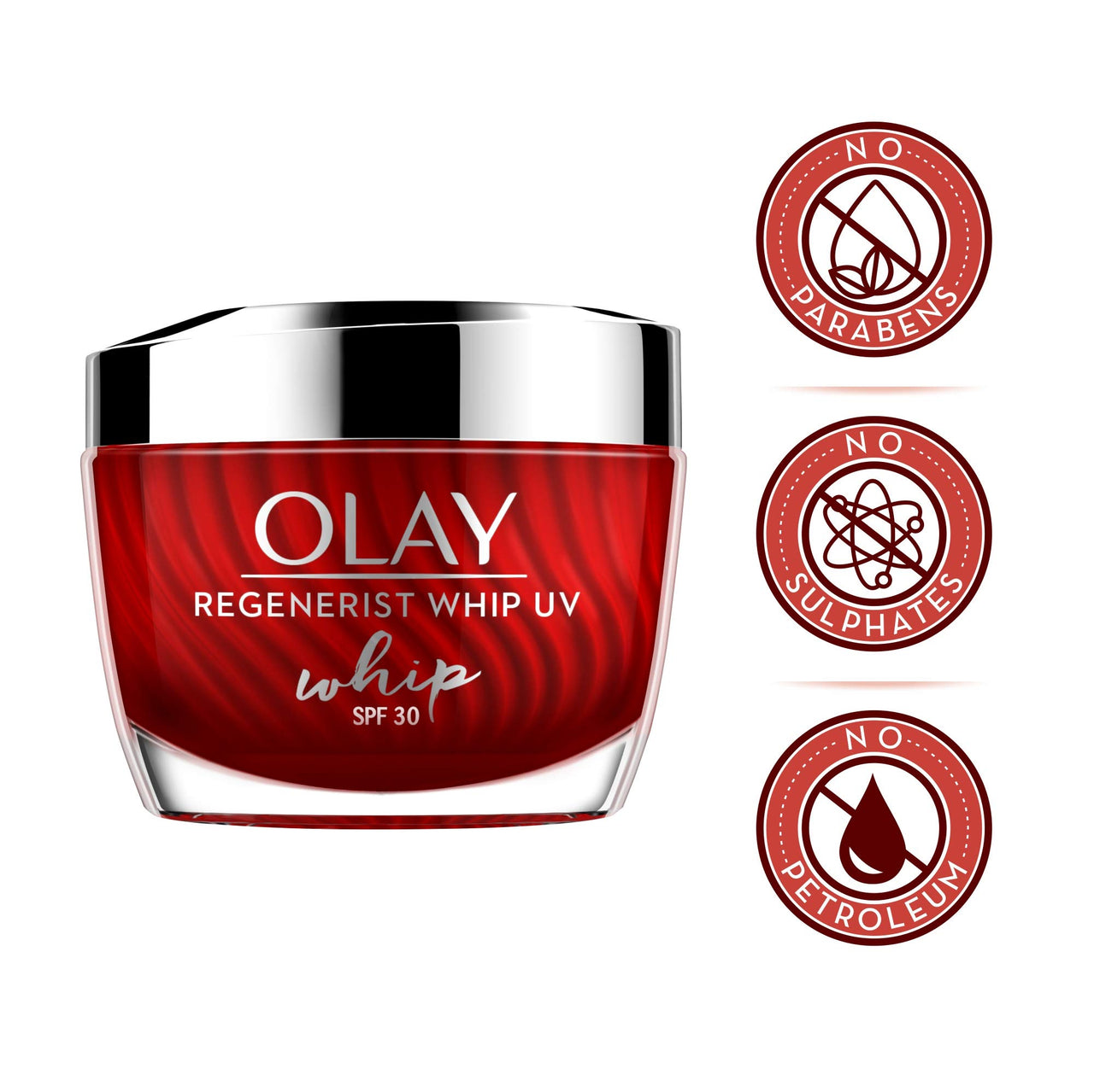Olay Regenerist Whip Cream with SPF30 | Ultra Lightweight | Hydrated, Plump, Bouncy Skin | With Hyaluronic Acid, Niacinamide and Peptides | Normal, Oily, Dry, Combination Skin | 50g (Pack of 2)