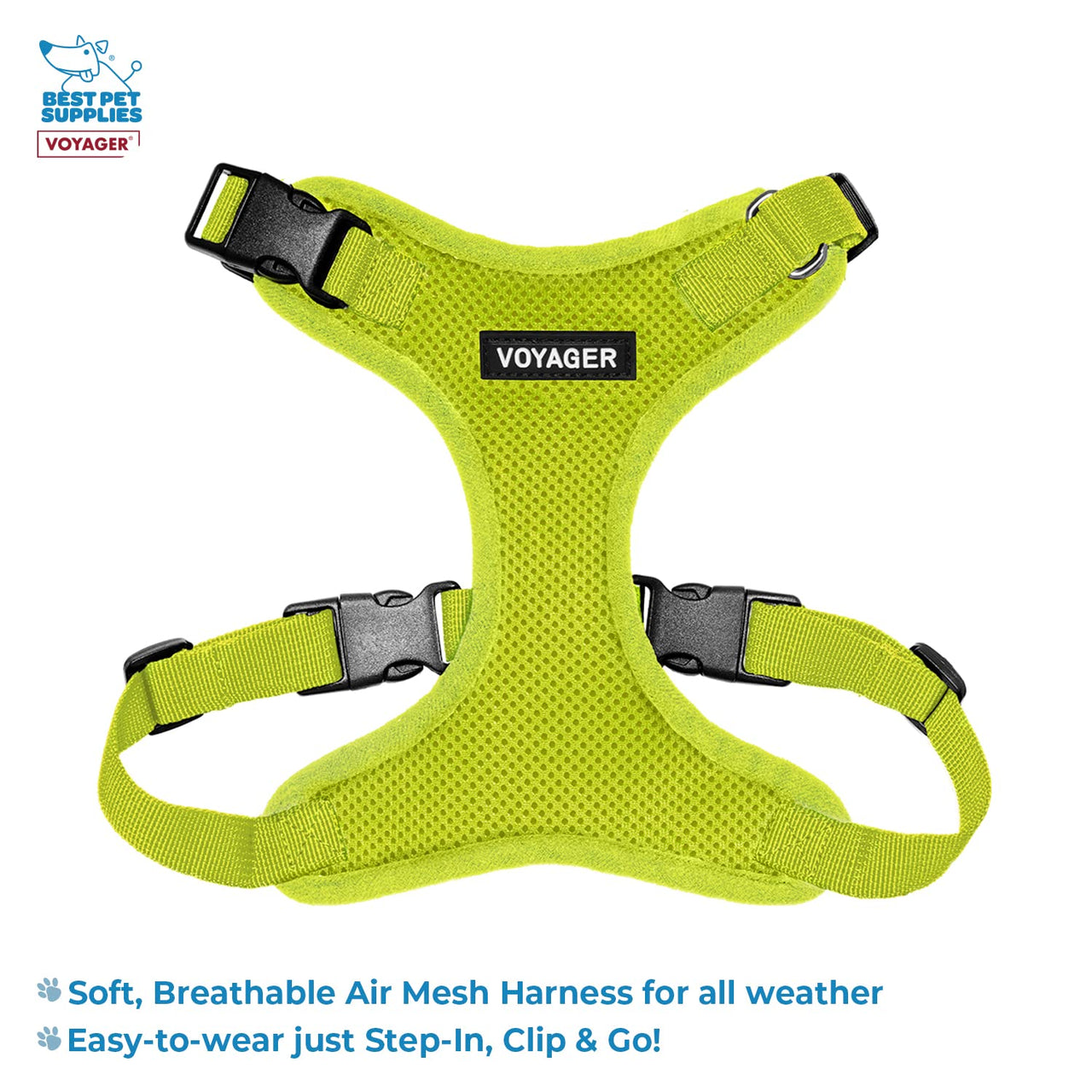 Voyager Step-in Lock Dog Harness w Reflective Dog Leash Combo Set with Neoprene Handle 5ft - Supports Small, Medium and Large Breed Puppies/Cats by Best Pet Supplies - Lime Green, XS Harness Leash Set (Lime Green) XS (Chest: 13 - 16" * Fit Cats)