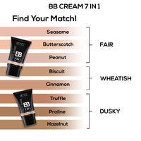 RENEE Face Base BB Cream 7 in 1 with SPF 30 PA+++, Enriched with Hyaluronic Acid, Vitamin C, Hydrates, Nourishes & Smoothens Skin Texture, Praline 30ml