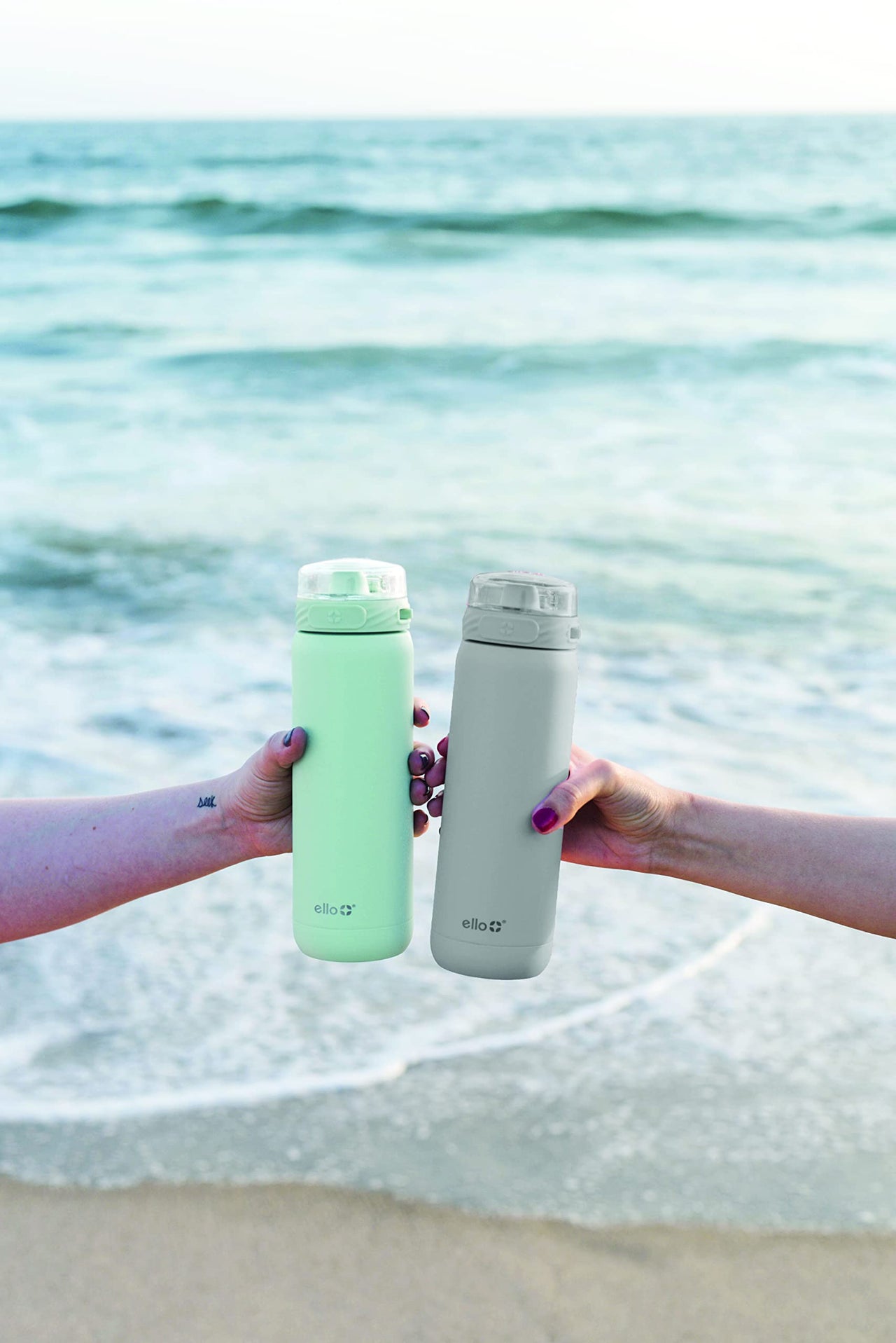 Ello Cooper Stainless Steel Water Bottle with Straw and Carry Handle, Double Walled and Vacuum Insulated Metal, Leak Proof Locking Lid with Soft Silicone Spout, Reusable, BPA Free, 22oz, 32oz, 40oz Gray