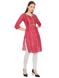 InTrend Forever Bandhani Foil Print Designer || Cotton Kurta for Ladies || Straight Fit || Zari & Sequins lace || Kurtis for Women