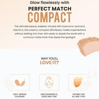 Colorbar Perfect Match Foundation, Classic Ivory 001, 9gm | Matte Finish| Lightweight | Enriched with hyaluronic acid and Vitamin E| Dermatologically tested