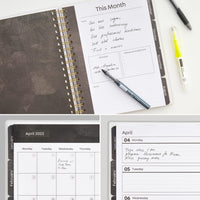 Arteza 2022 Monthly Planner, 205 Inner Pages, Black Brushstroke Design, 9.1 x 7.3 Inches – 12-Month Planner – Office Supplies to Track Plans & Stay Productive Black Cover