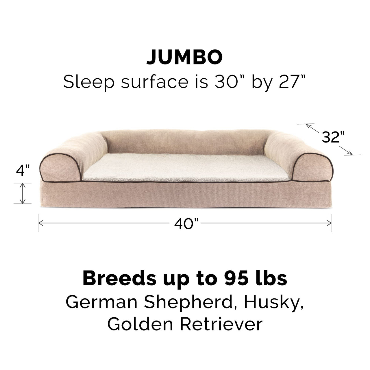 Furhaven Replacement Dog Bed Cover Sherpa & Chenille Sofa-Style, Machine Washable - Cream, Jumbo (X-Large) Cover Only 40.0"L x 32.0"W x 0.3"Th (Sherpa & Chenille) Cream