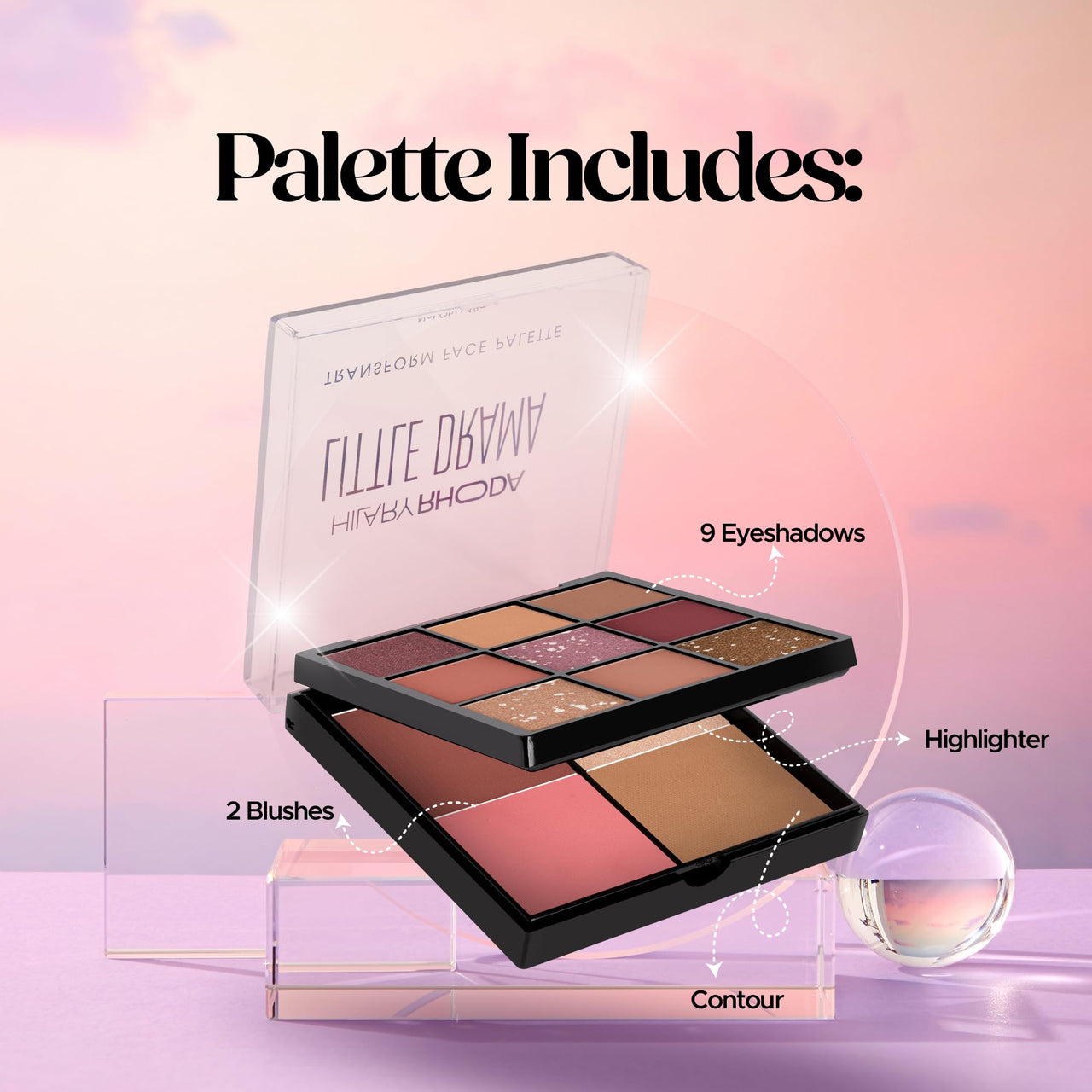 Hilary Rhoda Transform Face Palette|9 Eyeshadows|2 Blushes|Highlighter & Contour|Highly Pigmented|Available In 2 Variants|Matte & Shimmer Finish|All-In-One Kit|18G (Soft Glam - Shade 01)