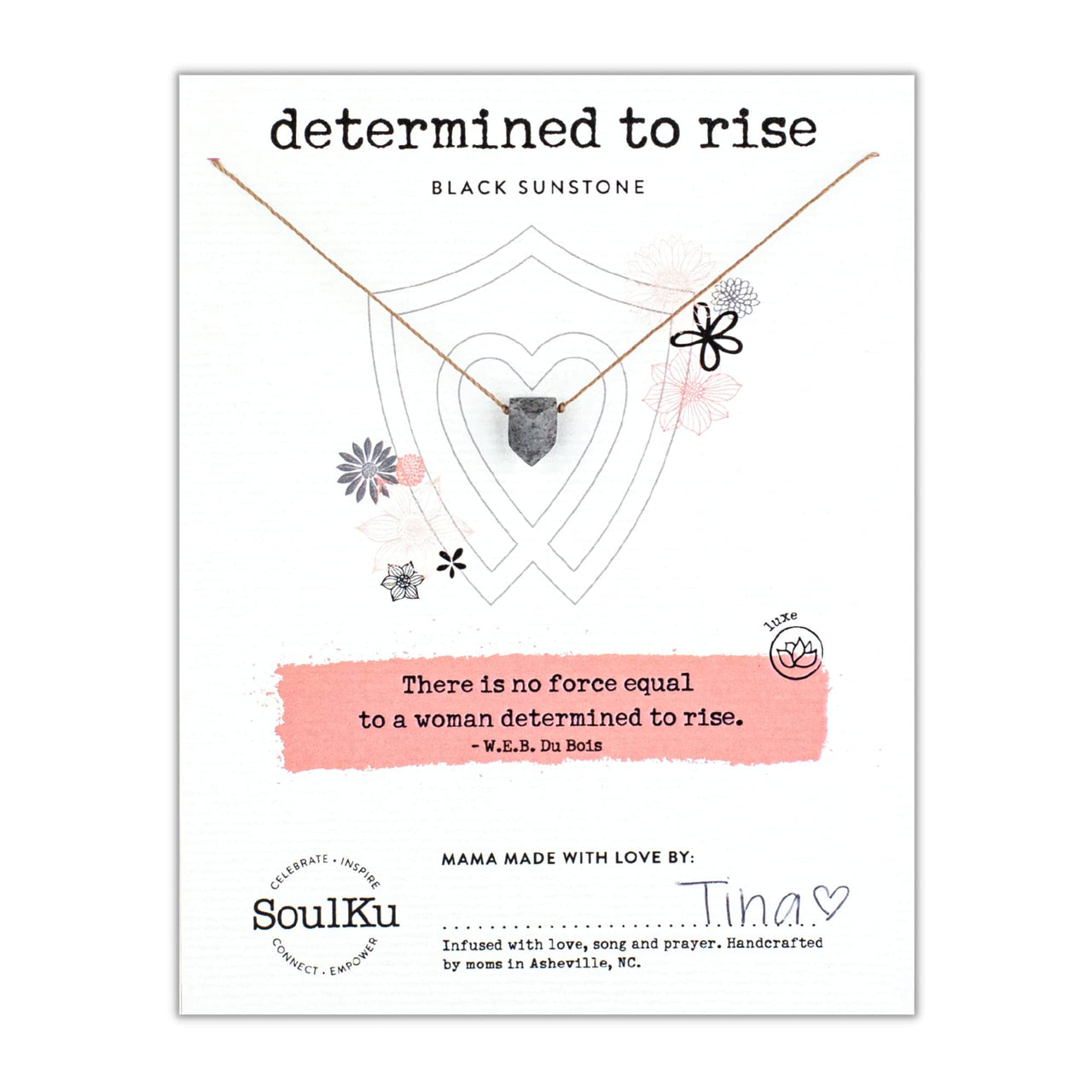 SoulKu Empowering Necklace, Empowering Jewelry With Healing Crystal, Inspirational Necklace For Strong Women, Mom & Sister, 16" Cord with 2" Sterling Silver Extender (Black Sunstone) Black Sunstone