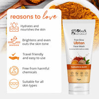 Globus Naturals Pure Glow Ubtan Face Wash, Enriched With Saffron & Milk, For Radiance & GLow, Natural, Gentle & Mild, Suitable For All Skin Types, 75 gm