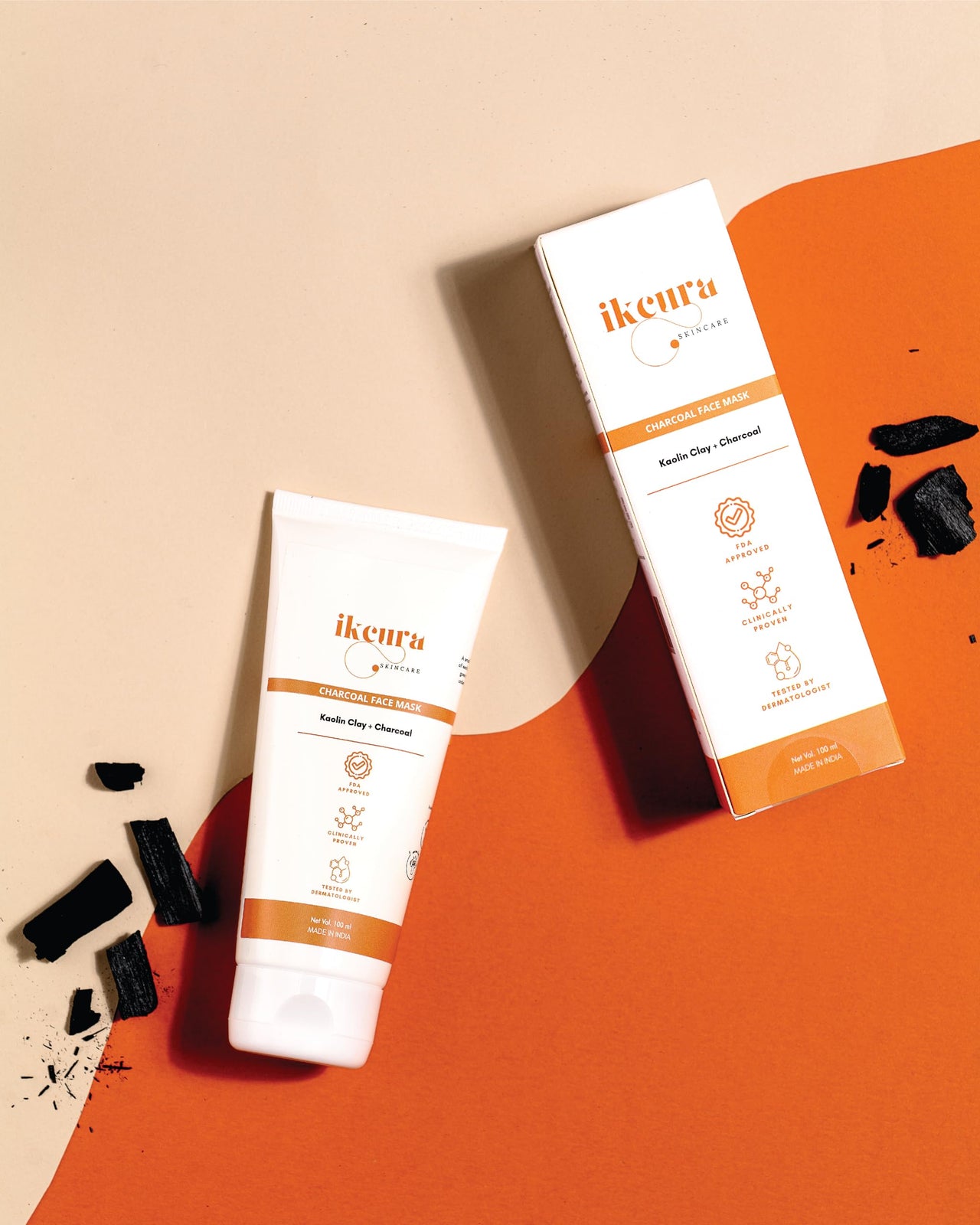 Ikcura Charcoal Face Mask with Kaolin Clay, Charcoal | Deep Cleansing, Oil Absorption, Detoxifying & purifying your Skin, Exfoliation and Brightening Skin, 100ml