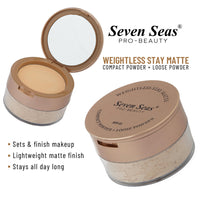 Seven Seas 2 In 1 Weightless Stay Matte Compact Powder | Pressed Powder + Loose Powder | SPF 15 | Non Oily Matte Look | Evens Out Complexion | Hides Imperfections | Blends Effortlessly (Banana)