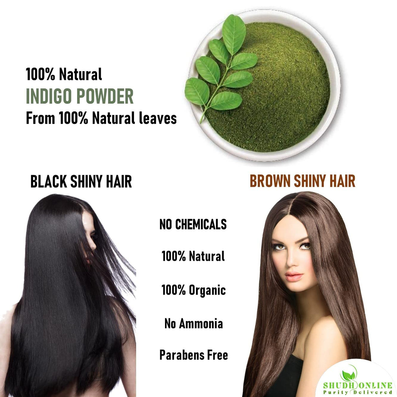 Shudh Online Indigo Powder Organic for Hair Black Colour (100 Grams), Natural Avuri Leaf Powder, Neela Amari, Neel Patti, Neelambari, Neelamari, Neelayamari, Indico. Powder