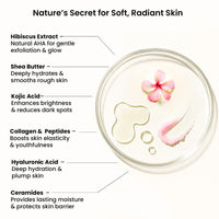 WildOak Pink Hibiscus Sugar Body Scrub | 300g | Kojic Acid, Hyaluronic Acid, Ceramides, Collagen & Peptides | De-Tan & Brightens Dark Areas | Smooths Strawberry Legs & Arms | Hydrates & Exfoliates