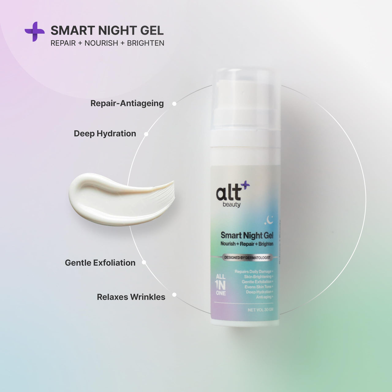 altBeauty Smart Night Get with Retinol, Glutathieone & Peptides for Reducing Wrinkles & Fine Lines | Deep Hydration, Skin Renewals & Brightening | Derma Grade Quality - 30gm