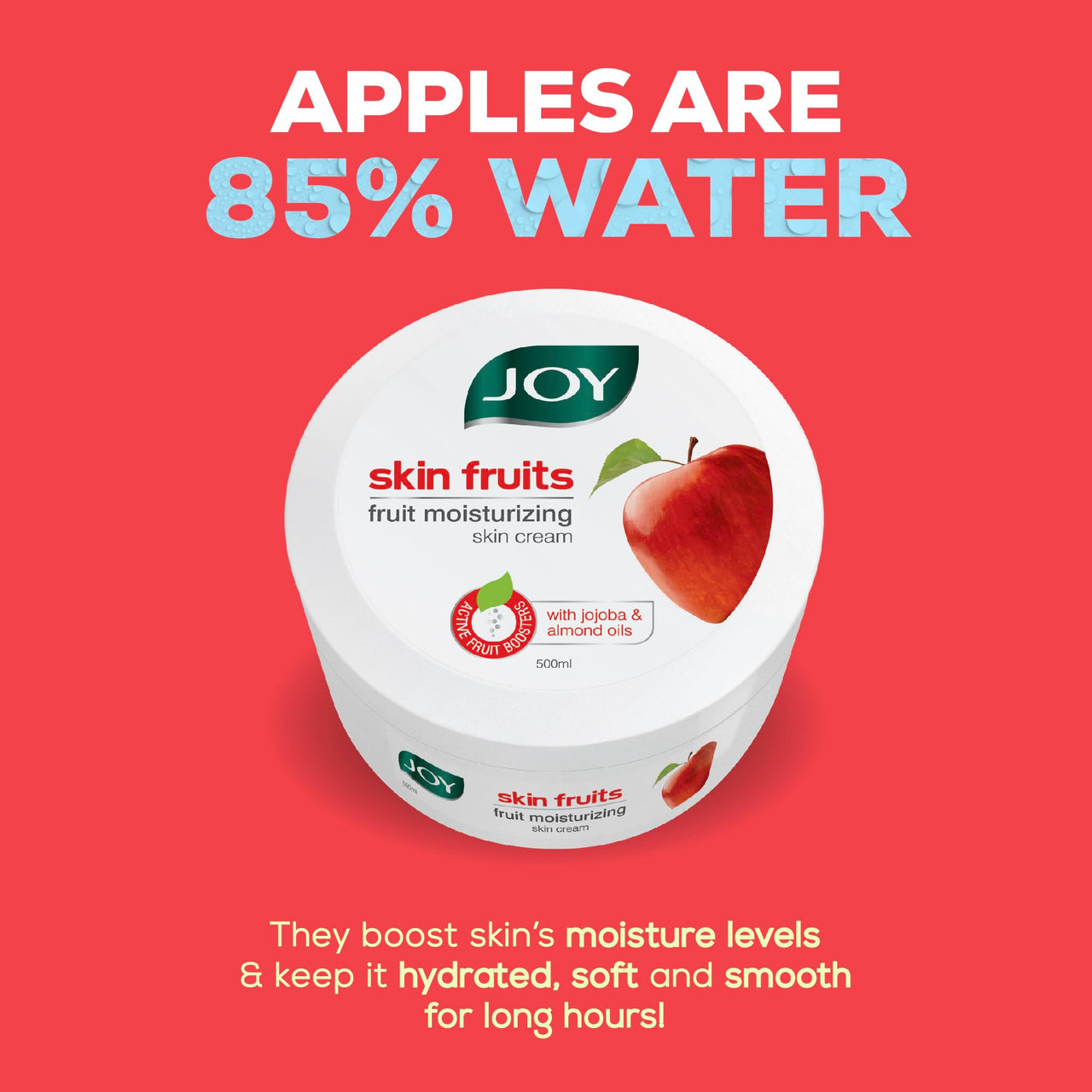 Joy Skin Fruits Moisturizing Cream With Apple, Jojoba & Almond Oil (500ml) | Quick Absorbing & Non Sticky Cold Cream for Face, Hands & Body | For Healthy, Soft & Glowing Skin
