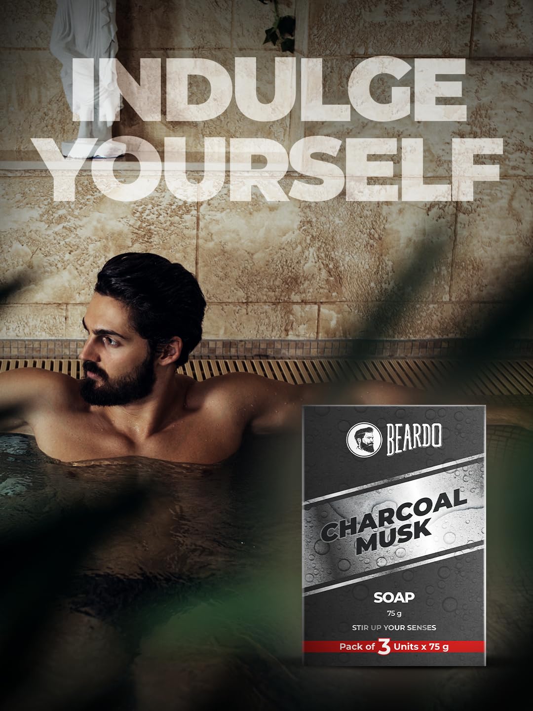 Beardo Activated Charcoal Musk Soap for Men, 75g x 3 | With Activated Charcoal | Deep Cleansing, Anti-Pollution | Refreshing | Removes Impurities | Removing Excess Oil