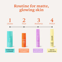 Foxtale Morning Glory Routine (Matte) Skin Care Kit | Cleanser Face Wash 100ml + Ceramide Moisturizer 50ml + Vitamin C Face Serum 30ml + Matte Finish Sunscreen 50ml
