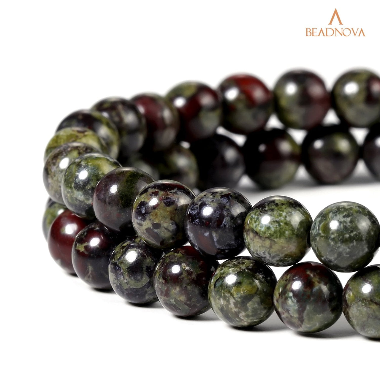 BEADNOVA Natural Dragon Blood Jasper Beads Natural Crystal Beads Stone Gemstone Round Loose Energy Healing Beads with Free Crystal Stretch Cord for Jewelry Making (6mm, 62-64pcs) 6mm