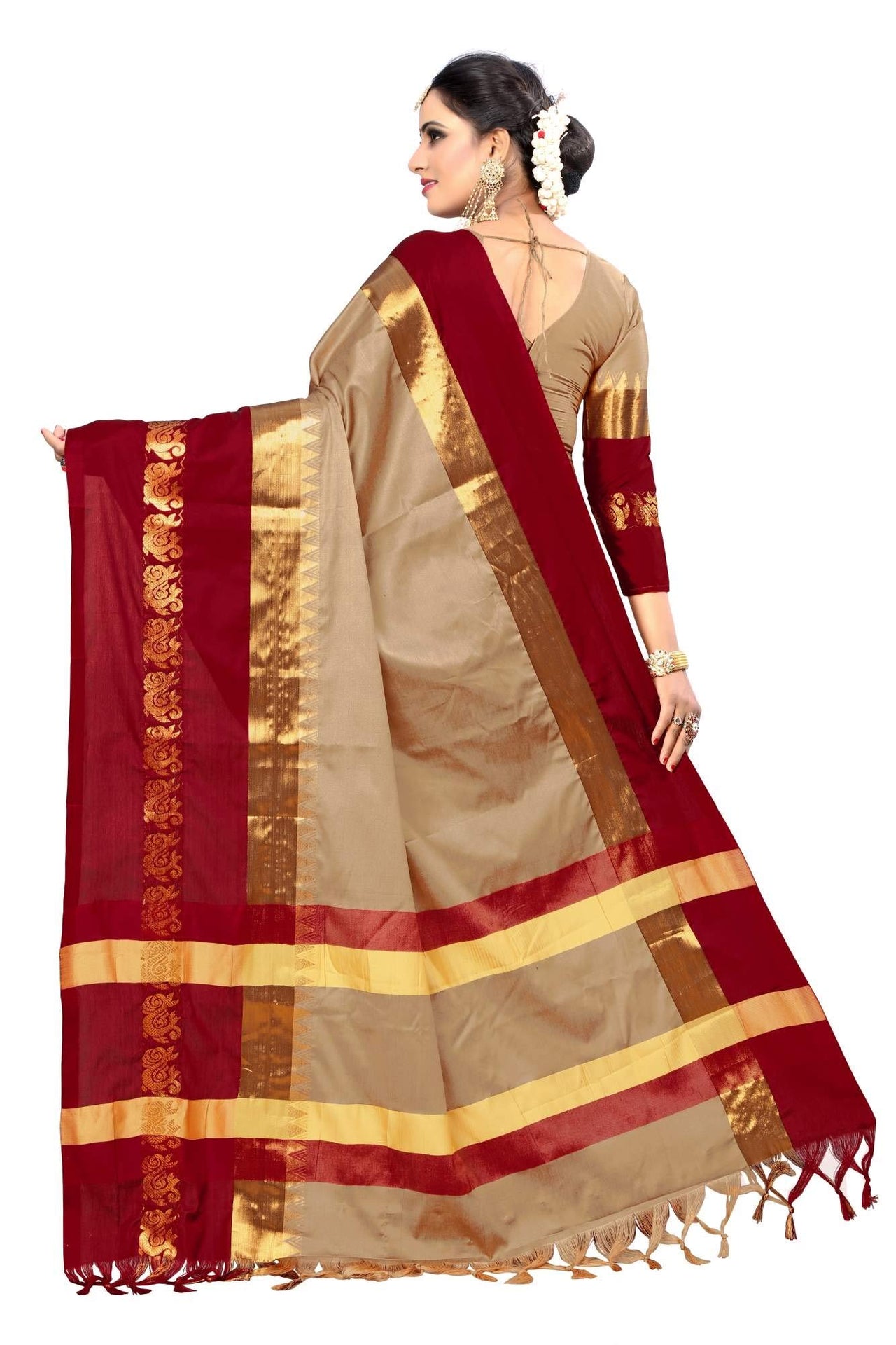 PAREVDEE Women's  Dobby Cotton Saree With Blouse Piece