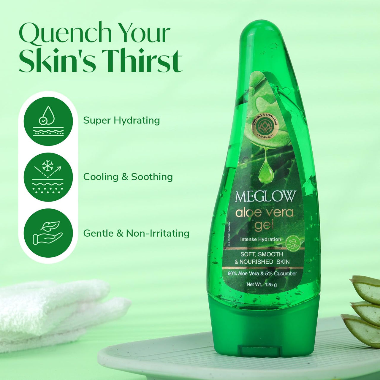 Meglow Aloe Vera Gel for Intense Hydration | Get Soft, Smooth & Nourished Skin | Pure Aloe Vera Gel with Cucumber Extracts | Naturally Hydrating & Skin Moisturizing Gel Pack of 3 (125g each)