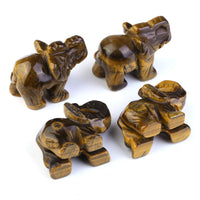 JOVIVI 2pc Natural Carved Healing Gemstones Crystal Elephant Figurine Statues 1.5'' Home Room Decor Desk Decoration Christmas Ornametns, with Gift Box Green + Brown