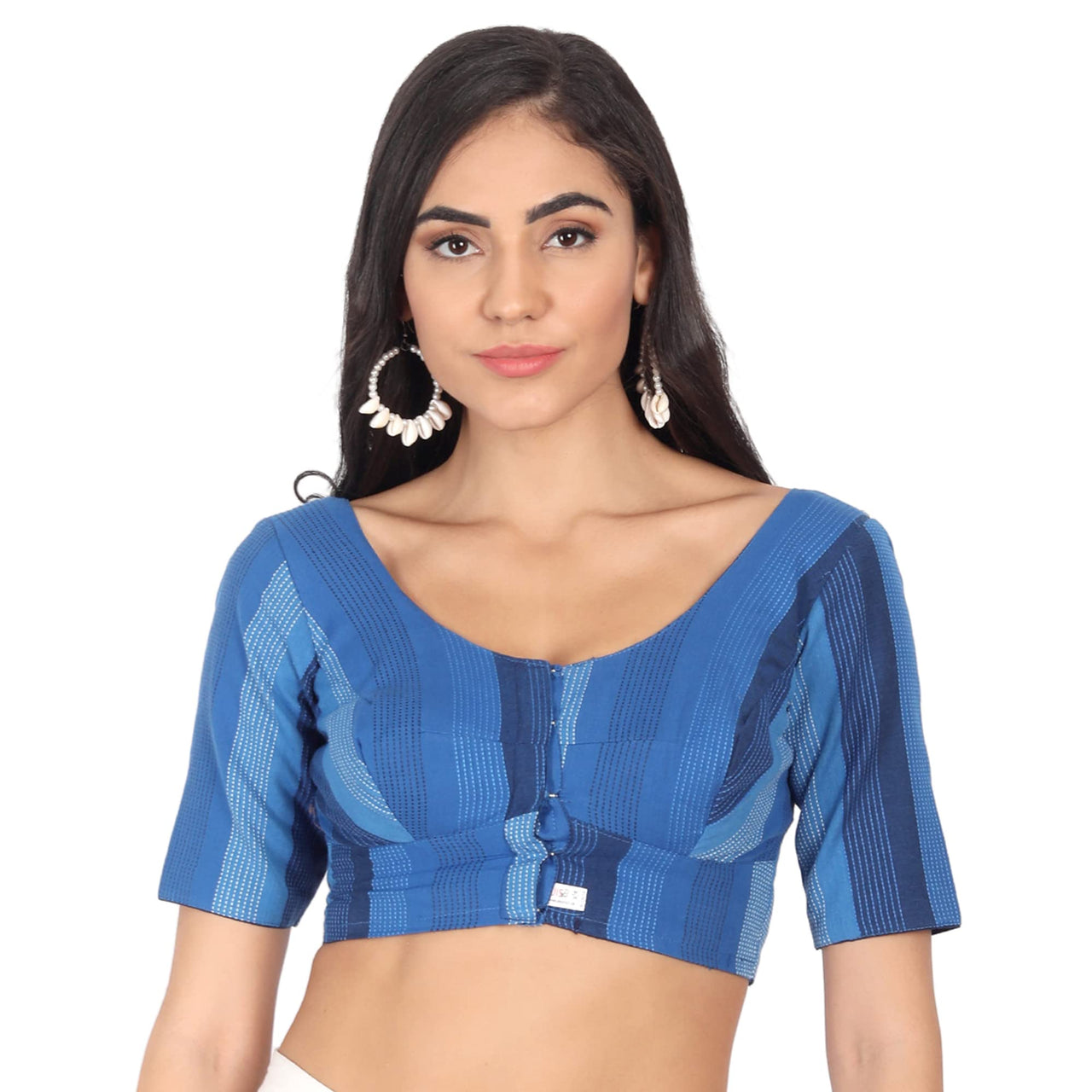 JISB Women's  Cotton Geometric Half Sleeve Blouse