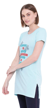 In Love Ladies Long Knee Length Chest Printed Side Slits Tshirts