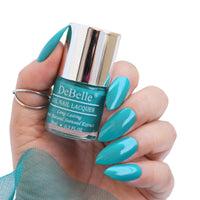 DeBelle Gel Nail Polish Royale Cocktail (Turquoise Blue Nail Paint)|Non UV - Gel Finish |Chip Resistant | Seaweed Enriched Formula| Long Lasting|Cruelty and Toxic Free| 8ml Glossy Finish