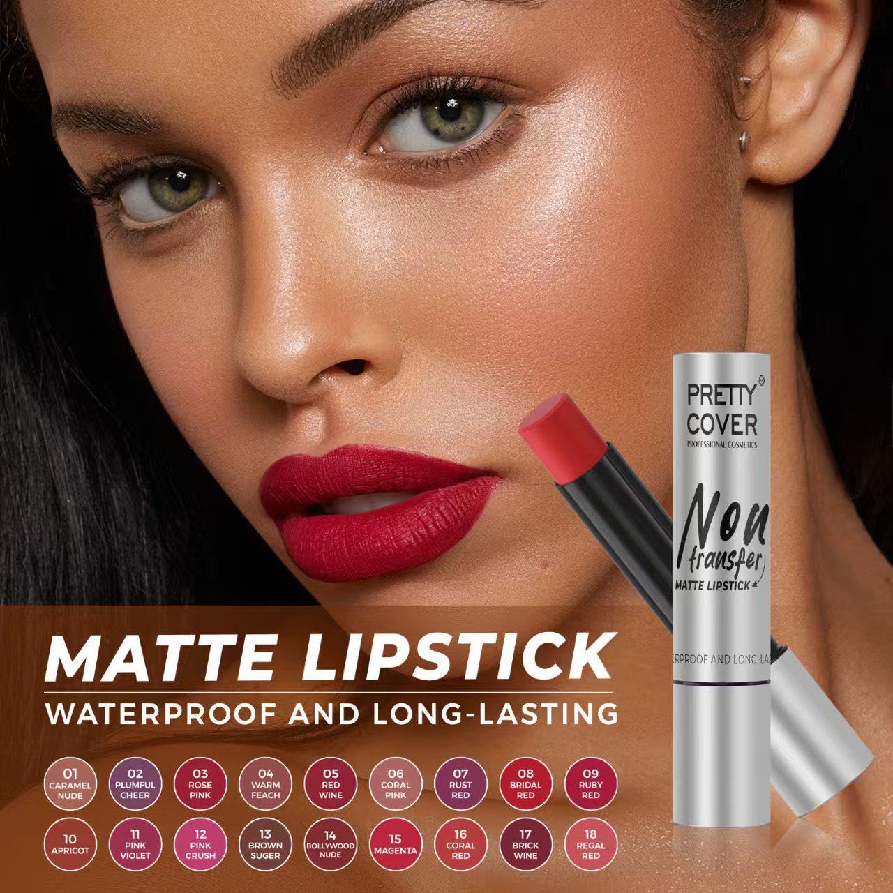 PRETTY COVER Non-Transfer Matte Lipstick | Long-Lasting, Smudge-Proof & Waterproof | Intense Color Payoff with Lightweight Formula for All-Day Wear (BRIDAL RED)