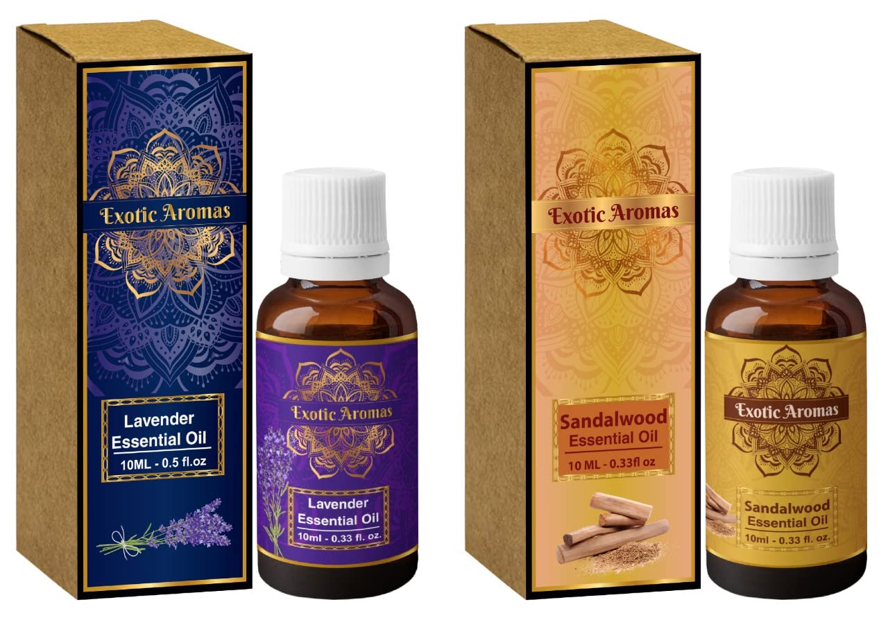 Exotic Aromas Lavender Essential Oil & Sandalwood Essential Oil, Pack of 2