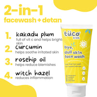 Tuco® Kids Face Wash | Brightens Dull Skin | Turmeric & Kakadu Plum | pH Balanced Tear-Free | Ages 2-5, 4-10, 10-15, 5-10 Years | Paraben & Sulphate Free | 100ml (Pack of 1)