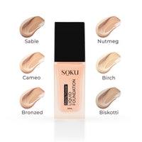 SOKU Fidelity Forever Liquid Buildable Coverage Foundation | With Shea Butter & Vitamin E | For All Skin Types | Satin Finish, Long-Lasting with a Silky Texture (Nutmeg-05) - 30ml