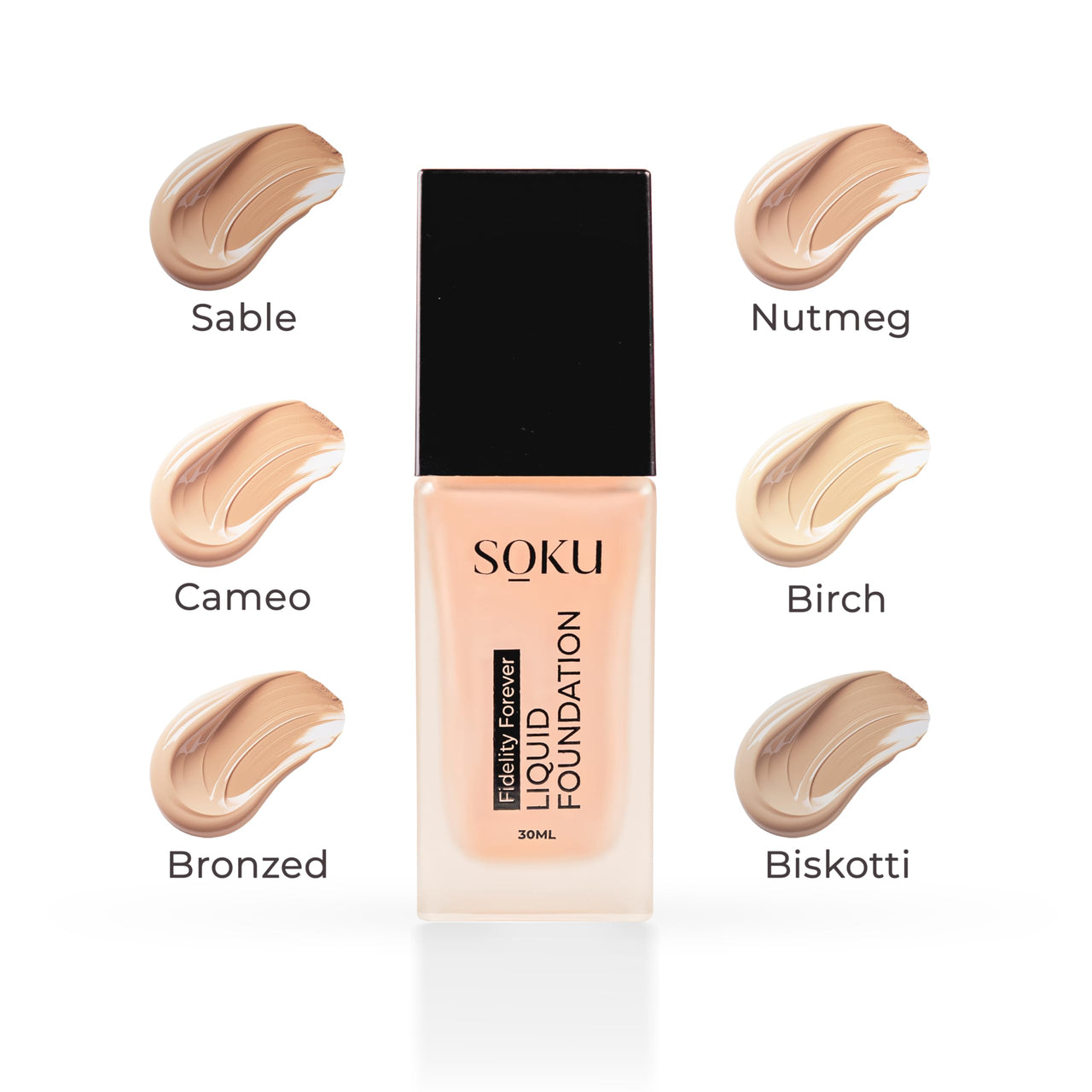 SOKU Fidelity Forever Liquid Buildable Coverage Foundation | With Shea Butter & Vitamin E | For All Skin Types | Satin Finish, Long-Lasting with a Silky Texture (Biskotti-06) - 30ml