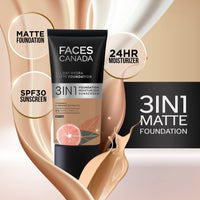 FACESCANADA All Day Hydra Matte Foundation|3-In-1 Foundation + Moisturizer Cream +Spf 30|24 Hr Aloe Hydration&Vitamin C|10Hr Long Wear|Medium To High Buildable Coverage|Caramel Natural|25Ml,Pack Of 1