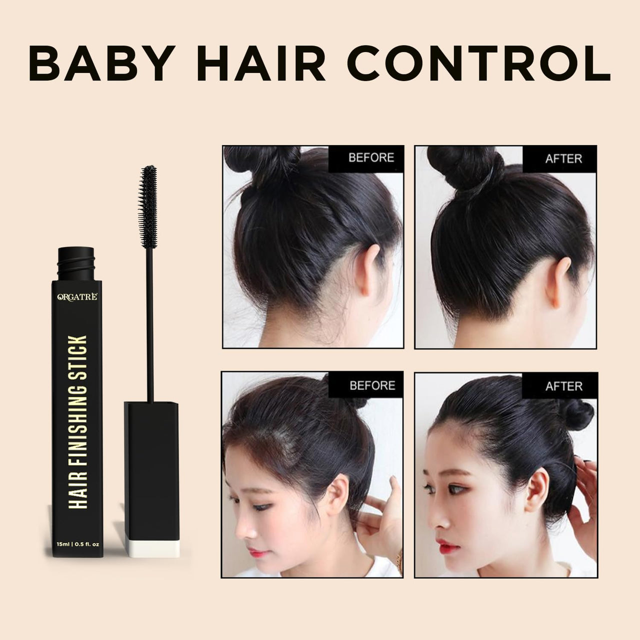 ORGATRE Hair Finishing Stick for frizzy hair women -15ml | Baby Hair fixer women | Anti Flyaway Hair Wand | Hair wax stick for Flyaway hairs | Use as Hair setting spray for women | Non-Greasy And Non-Sticky