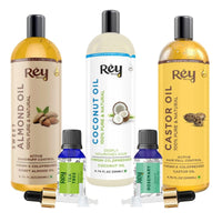 Rey Naturals Complete Hair Care Kit- Castor Oil+Coconut Oil+Almond Oil+Rosemary Oil+Teatree Oil