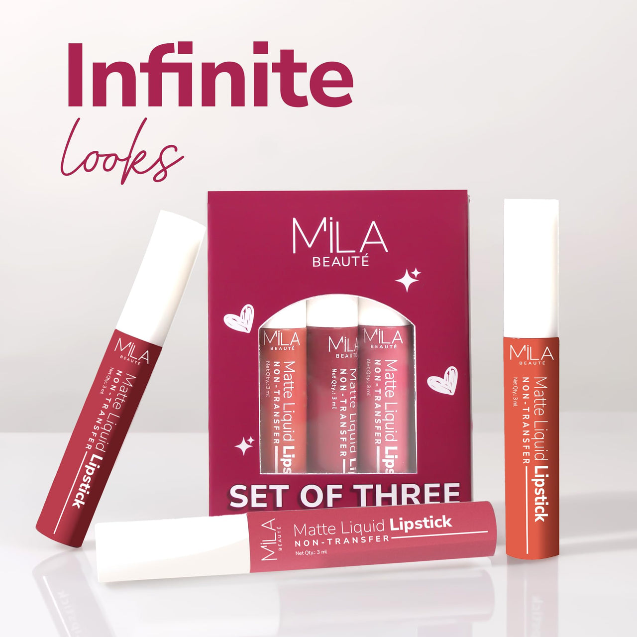 Mila Beaute Liquid Lipstick Set of 3 for Women I Non Transfer & Matte Finish I Lightweight & Hydrating I Rich Pigment with Tea Tree Oil I Mauves & Pinks