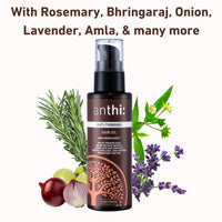 anthi: Anti-Hair Thinning Oil with Onion, Bhringaraj, Rosemary Extracts | For Hair Thickening & Growth | With Neem Wood Comb | Mineral Oil Free | For Men and Women 50 ml