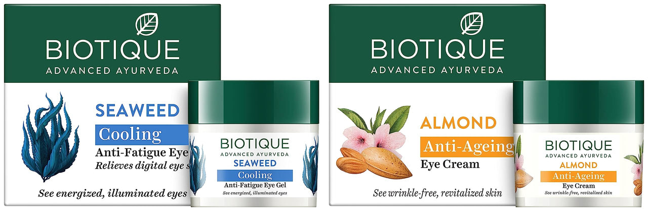 Biotique Bio Almond Soothing and Nourishing Eye Cream, 15g and Bio Seaweed Revitalizing Anti Fatigue Eye Gel, 15g
