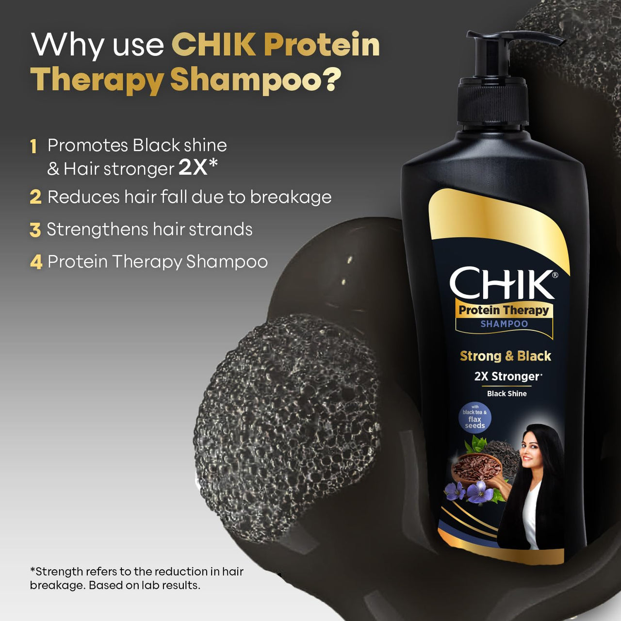 Chik Protein Therapy Shampoo |For 2X Stronger & Black Hair |With the Goodness Of Flax Seeds & Black Tea | 340ml