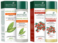 Biotique Bio Morning Nectar Sunscreen Ultra Soothing Face Lotion, SPF 30+, 120ml & Bio Berberry Hydrating Cleanser For All Skin Types, 120ml