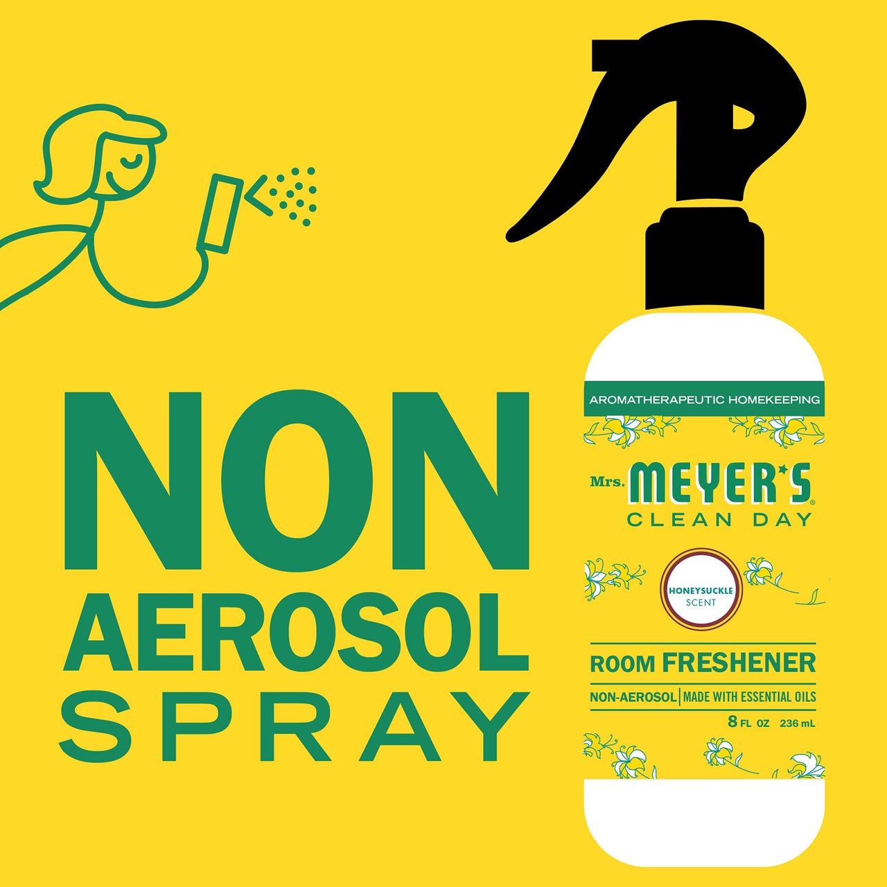 MRS. MEYER's CLEAN DAY Room and Air Freshener Spray, Non-Aerosol Spray Bottle Infused with Essential Oils, Lemon Verbena, 8 fl. oz - Pack of 3 8 Fl Oz (Pack of 3)